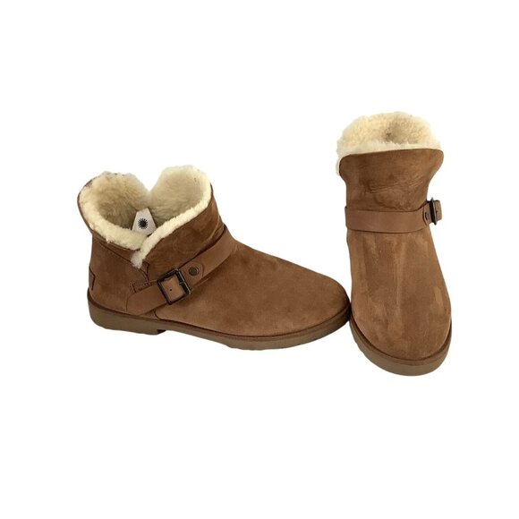 UGG 'Romely' Suede Short Buckle UGG Plush-Lined Boots, Chestnut - Size US 8 - Picture 1 of 9